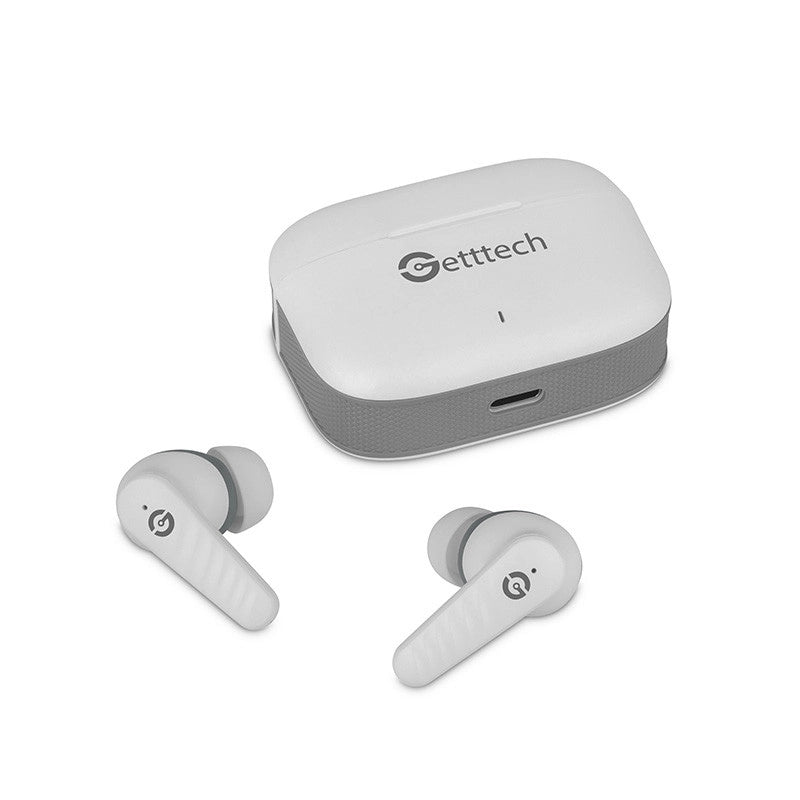 Audifonos Earbud Getttech Bluetooth Blanco Con Gris - Gue-T8Pbl-Wg