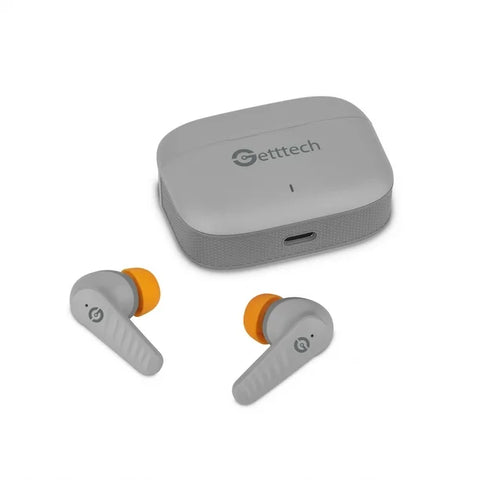 Audifonos Earbud Getttech Bluetooth Gris Con Naranja Gue-T8Pbl-Go