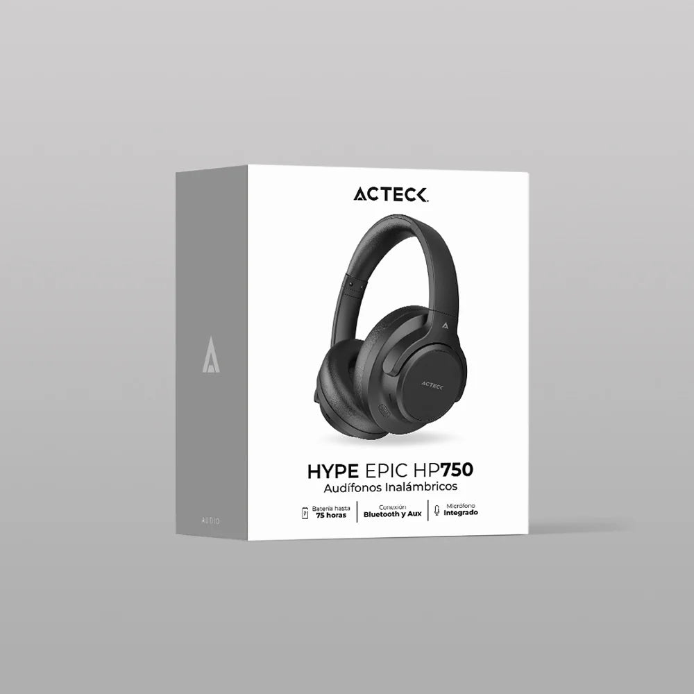 Audifonos Hype Epic HP750 Acteck Elite Series, Conexión Bluetooth, 3.5mm, Cancelación de ruido, Color Negro.