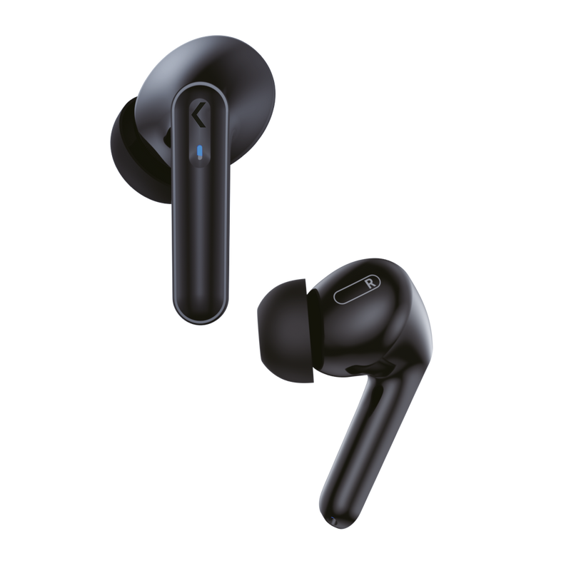 Audífonos Inalámbricos Backdrop. Bluetooth 5.0, Micrófono, Touch, Caja de carga con pantalla. Modelo TWS-3N. Color negro