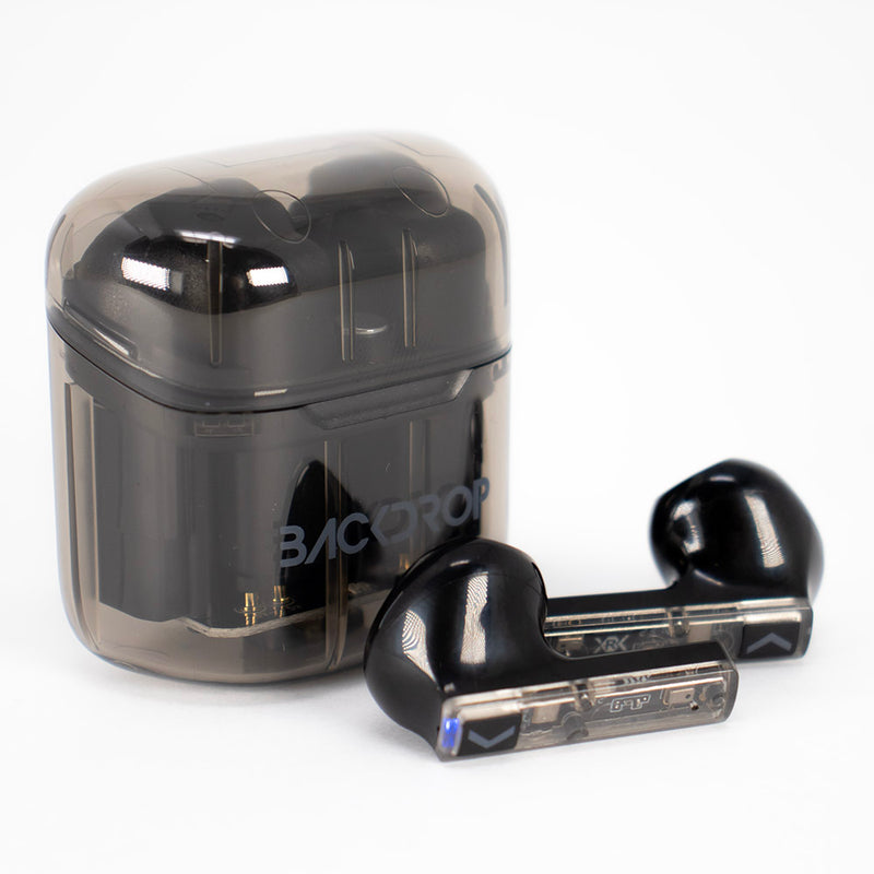 Audífonos Inalámbricos Backdrop. Bluetooth 5.3, Micrófono, Transparentes, Touch, Modelo TWS-4. Color negro
