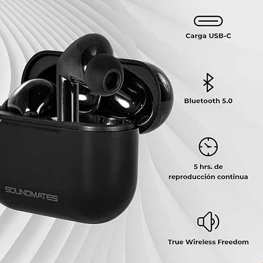 Audifonos Inalambricos Soundmate V2 8483Hd Con Estuche De Carga Negro
