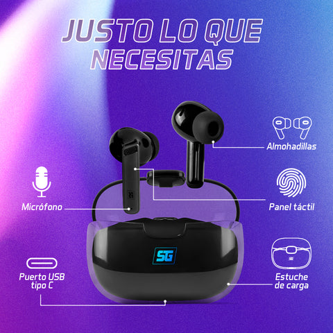 Audífonos Start The Game Tws Ipx6 Led Bt 5.3 Hasta 10 Mts ESB-301-PRO