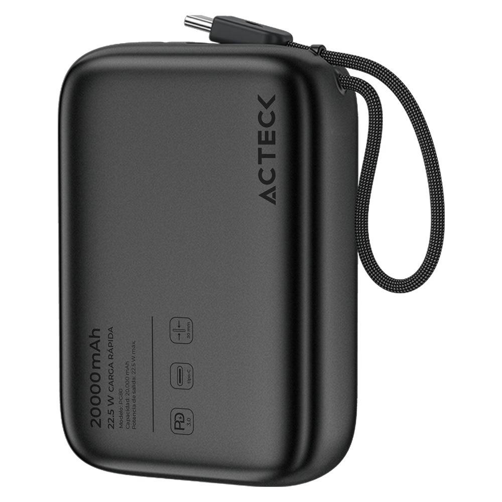 Cargador Powerbank Acteck Energon Go Plug Max PG80 - Capacidad 20,000mAh - Carga Rápida para Múltiples Viajes