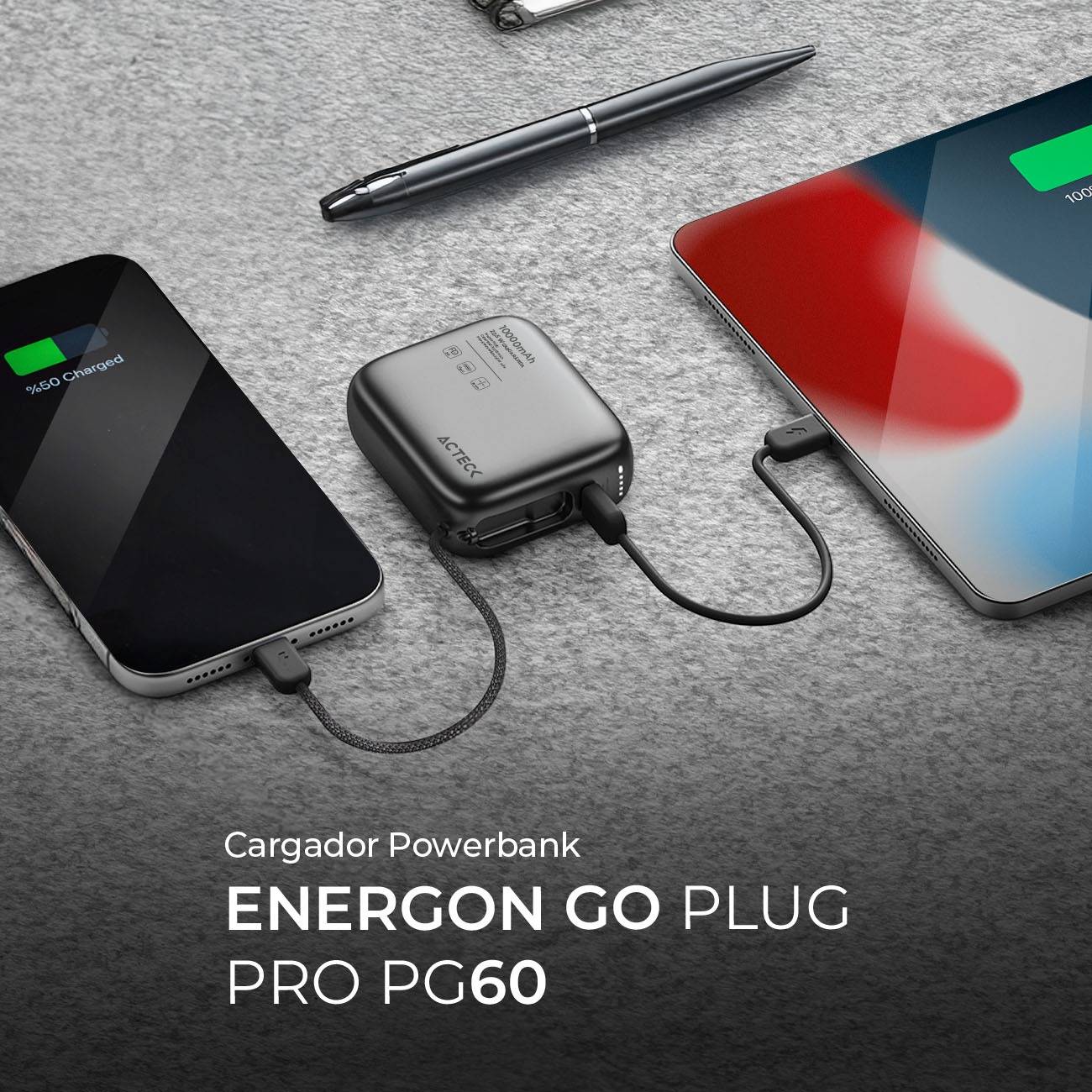 Cargador Powerbank Acteck Energon Go Plug Pro PG60 - Capacidad 10,000mAh - Energía Portátil para Todo el Día