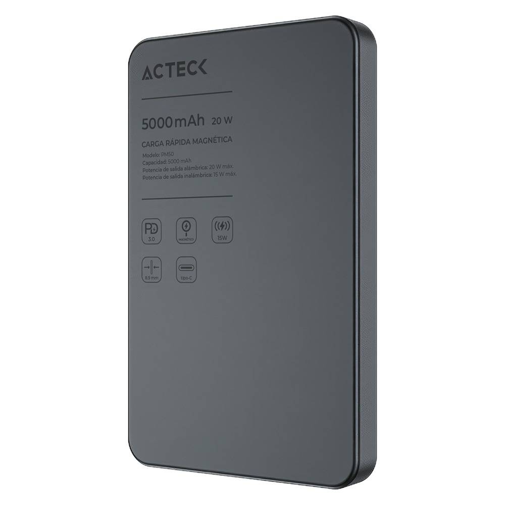Cargador Powerbank Acteck Energon Go Slim Pro PM50 - Capacidad 5,000mAh - Diseño Ultrafino para Llevar en el Bolsillo