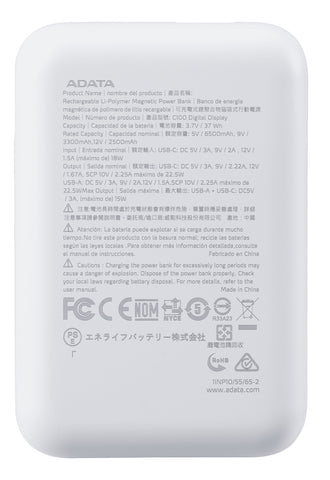 PowerBank ADATA C100 10,000 mAh Blanco - Carga Simultánea de 2 Dispositivos e Indicador LED - Diseño Limpio y Compacto - Nuevo