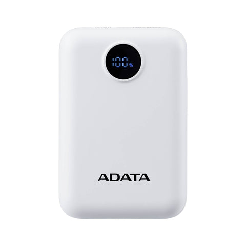 PowerBank ADATA C100 10,000 mAh Blanco - Carga Simultánea de 2 Dispositivos e Indicador LED - Diseño Limpio y Compacto - Nuevo