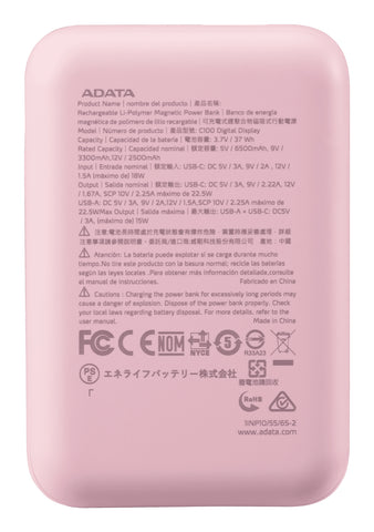 PowerBank ADATA C100 10,000 mAh Rosa - Carga Simultánea de 2 Dispositivos e Indicador LED - Estilo Moderno y Práctico - Nuevo