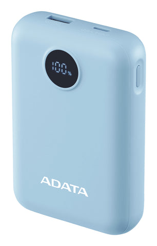 PowerBank ADATA C100 10,000 mAh Azul - Carga Simultánea de 2 Dispositivos e Indicador LED - Respaldo Eléctrico Eficiente - Nuevo