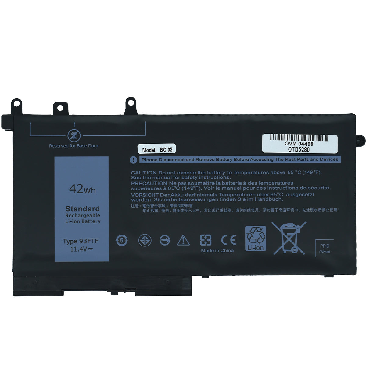 Batería para Laptop Ovaltech OTD5280 3DDDG 11.4V para Dell Latitude 5480 y 5580 Máxima Estabilidad de Energía Larga Duración