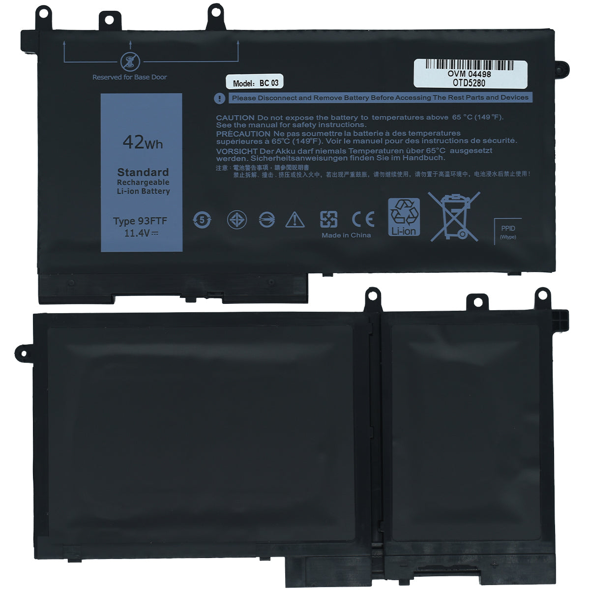 Batería para Laptop Ovaltech OTD5280 3DDDG 11.4V para Dell Latitude 5480 y 5580 Máxima Estabilidad de Energía Larga Duración