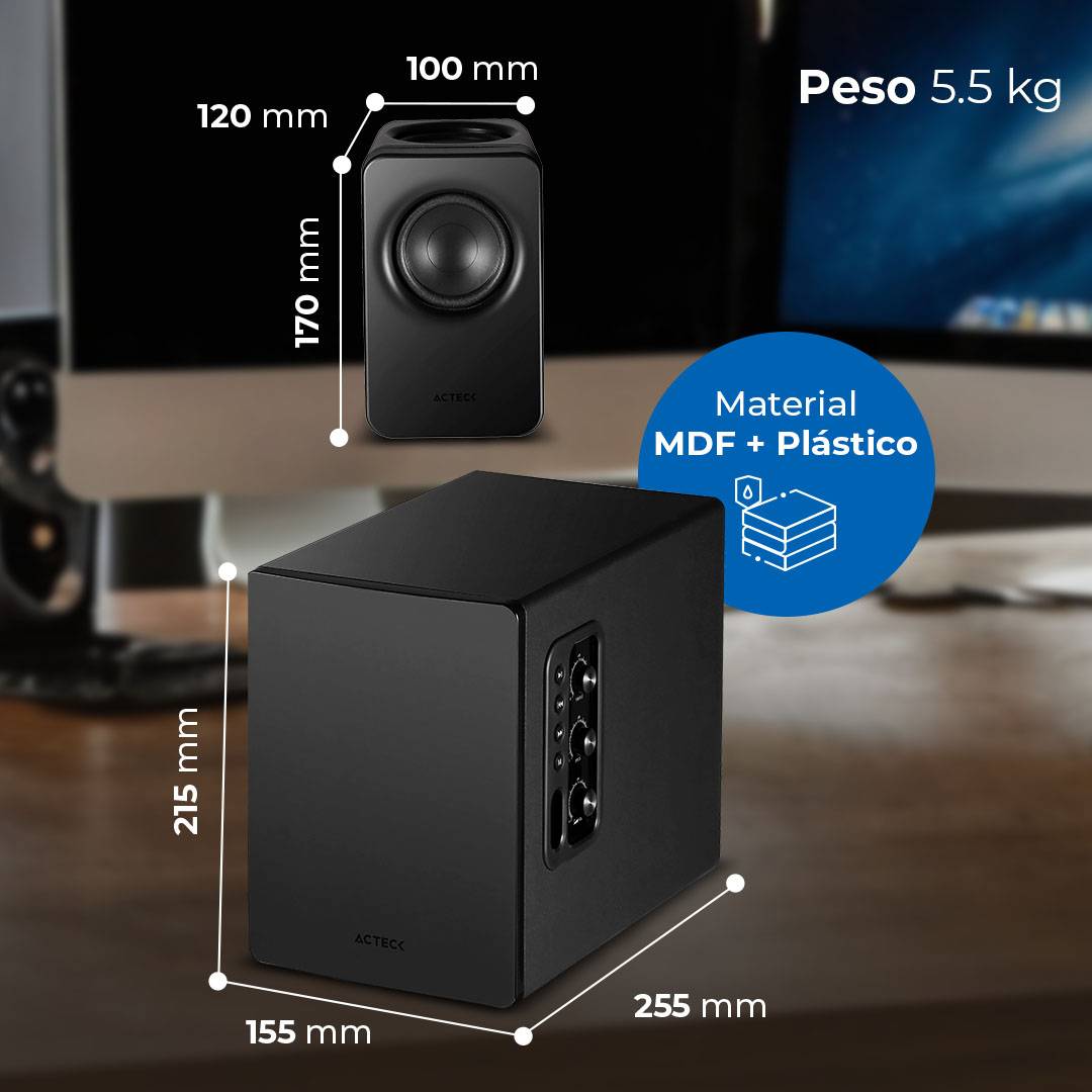 Bocinas de Estudio Acteck Dynamic Exact Mini BS495 - Audio Estéreo 2.1 con Subwoofer 60W RMS - Sonido Potente y Alta Fidelidad