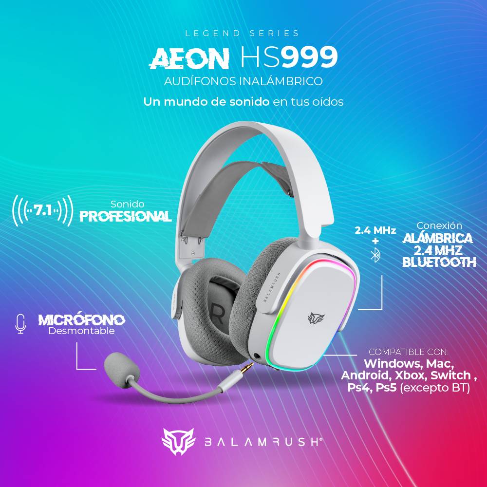 Auriculares Balam Rush HS999 Inalambrico Microfono flexible USB RGB BR-936941