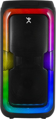 BOCINA INALAMBRICA BLUETOOTH PORTATIL RICROFOECARGABLE LUZ RGB CON MNO / CONTROL REMOTO FUNCION TWS DUAL 8 PULGADAS PERFECT CHOICE JOY - NEGRO