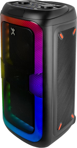 BOCINA INALAMBRICA BLUETOOTH PORTATIL RICROFOECARGABLE LUZ RGB CON MNO / CONTROL REMOTO FUNCION TWS DUAL 8 PULGADAS PERFECT CHOICE JOY - NEGRO