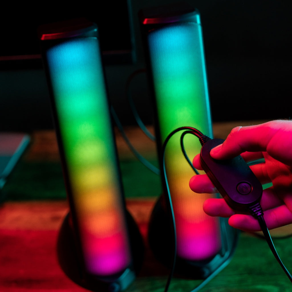 Bocinas Inalámbricas Gamer VORTRED Aura - Sonido HQ con Conexión Bluetooth y Luz RGB - Ambientación Perfecta de Escritorio - Audio Potente