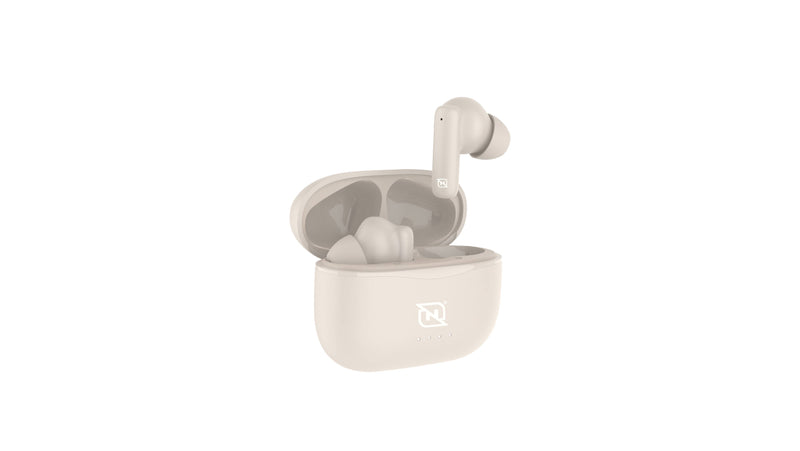 Audifonos in-ear ntws-103 bluetooth 5.3 tws super bass manos libres hasta 5 hrs de duración - 4 indicadores de carga en dock, beige