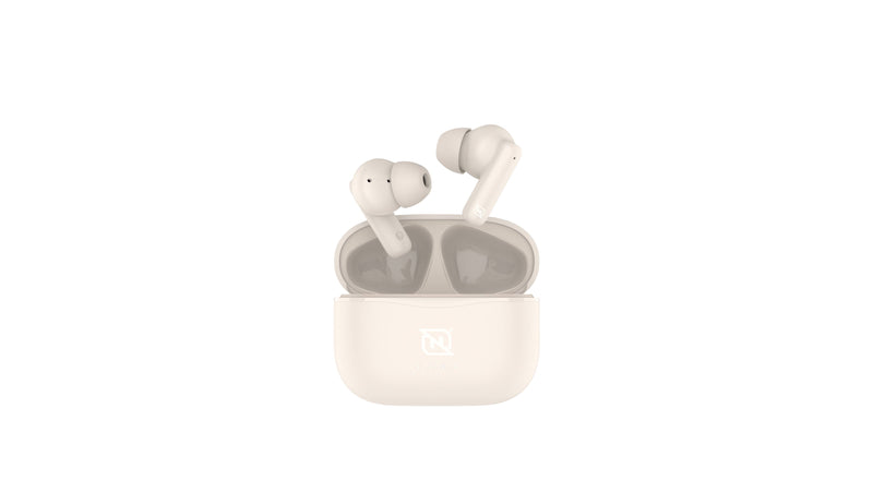 Audifonos in-ear ntws-103 bluetooth 5.3 tws super bass manos libres hasta 5 hrs de duración - 4 indicadores de carga en dock, beige