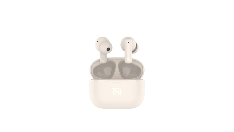 Audifonos in-ear ntws-103 bluetooth 5.3 tws super bass manos libres hasta 5 hrs de duración - 4 indicadores de carga en dock, beige