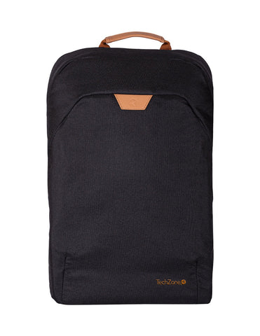 Backpack ECO HERO Techzone de 15.6, 2 compartimientos, 1 acolchado para laptop, color negro, GARANTIA LIMITADA DE POR VIDA.