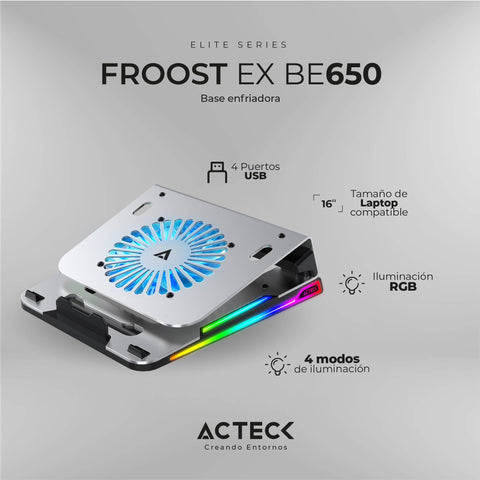 Base Enfriadora Acteck Ex Be650 Para Laptop,  Ventilador + Hub, Rgb, Color Negro (Ac-936156)