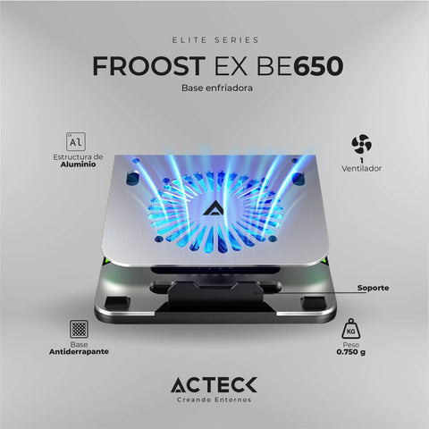 Base Enfriadora Acteck Ex Be650 Para Laptop,  Ventilador + Hub, Rgb, Color Negro (Ac-936156)