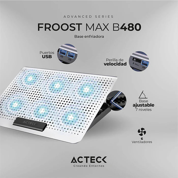 Base Enfriadora Acteck Froost Max B480 Para Laptop, 6 Ventiladores, Negro (Ac-936163)