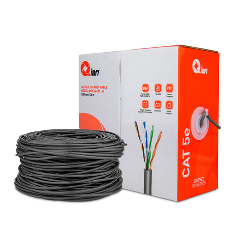 Bobina Qian 100 Mts, Utp Cat5E, Interior, Color Gris,  24 Awg,  QHR-CAT5E-10