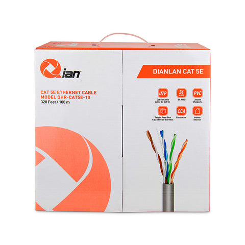 Bobina Qian 100 Mts, Utp Cat5E, Interior, Color Gris,  24 Awg,  QHR-CAT5E-10