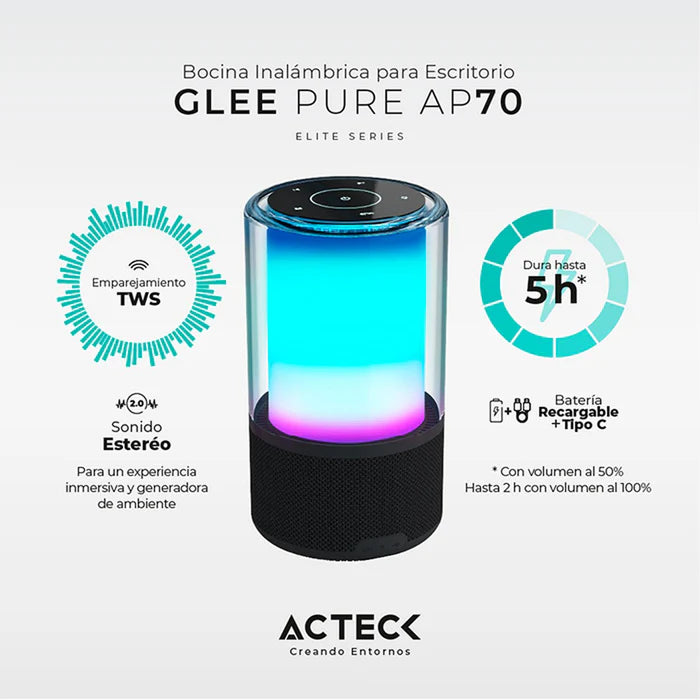 Bocina Acteck Glee Pure AP70 Bt 60W Bateria Recargable Negro (AC-936385)