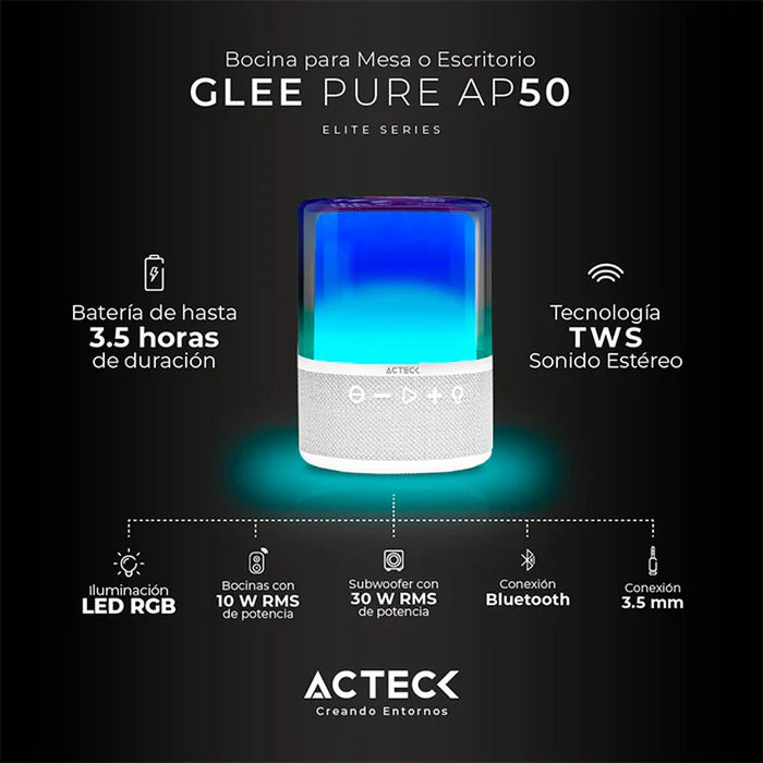 Bocina Acteck Glee Pure Ap50 Bt 40W Bateria Recargable Blanco (AC-936415)