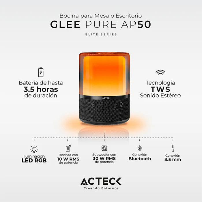 Bocina Acteck Glee Pure Ap50 Bt 40W Bateria Recargable Negro (AC-9364089)