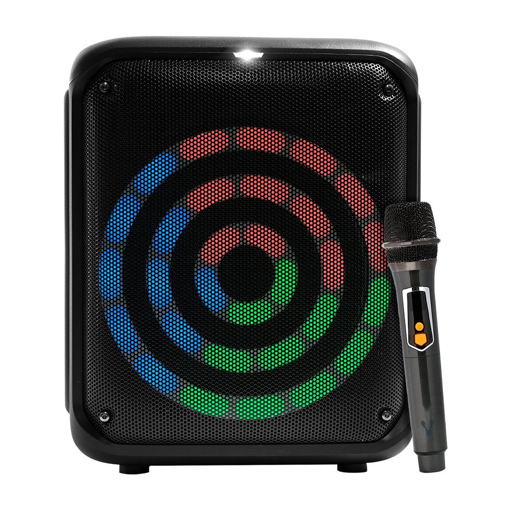 Bocina Karaoke Bluetooth Vorago Ksp-350 Rgb 8" Micrófono Inalámbrico Microsd Usb-A 3.5Mm Negro