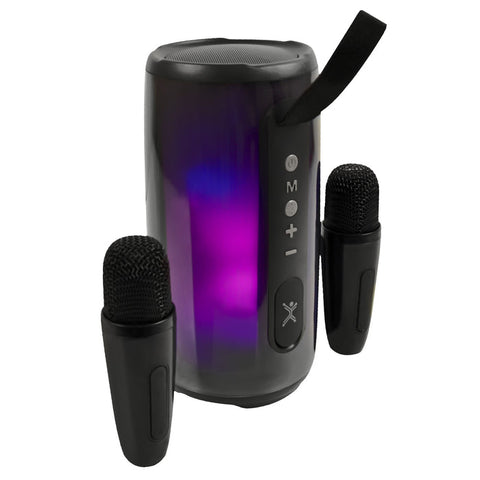 Bocina Portatil Transparente Rgb Perfect Choice Con 2 Microfonos Inalambricos