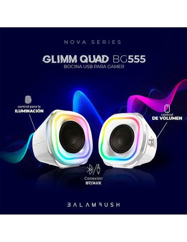 Bocina Usb Gamer Glimm Quad Bg555 2.0 Bt Rgbcontrol Dig 10Wts Blanco Br-937023