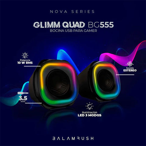 Bocina Usb Gamer Glimm Quad Bg555 2.0 Bt Rgbcontrol Dig 10Wts Negro