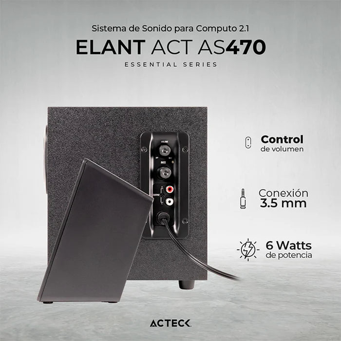 Bocinas 2.1 Acteck Subwoofer Elant As470 Alambrico Negro (AC-935241)