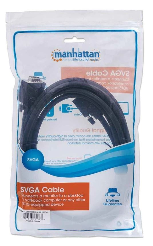 Cable SVGA HD15 macho a HD15 macho - de 3.0m Color Negro, Completamente blindado para reducir la interferencia EMI - 311748