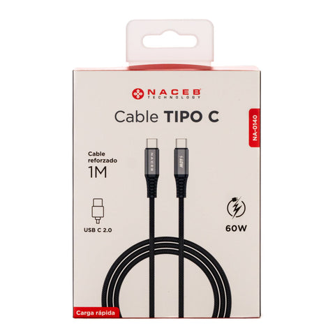 Cable Tipo-C Naceb AC 60W 1M Carga Rápida y Transmisión de Datos