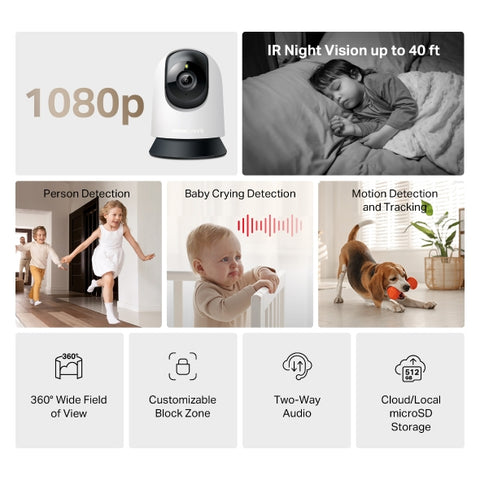 Cámara WiFi Pan/Tilt Mercusys MC200 - Movimiento Robotizado y Monitoreo Móvil - Vigilancia Interior Inteligente - Nuevo