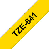 Etiqueta amarilla continua laminada Brother TZE641 - de 18 mm de ancho x 8 mts de largo. Impresión en negro.