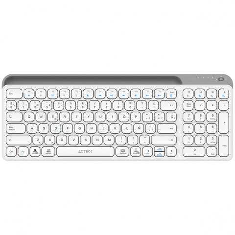 Teclado Acteck Inspire Trek Ti747 / Inalambrico / Multidispositivo Dual / Windows - Mac -Android / Español / 99 Teclas / Multimedia / Dongle Usb - Bt 5.1 - Cable Usb / Recargable / Blanco / Ac-940115