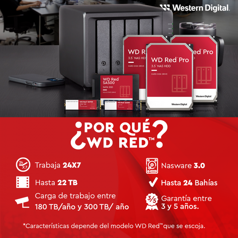 Unidad Ssd M.2 Wd Sa500 1Tb Wds100T1R0B Red Sata III