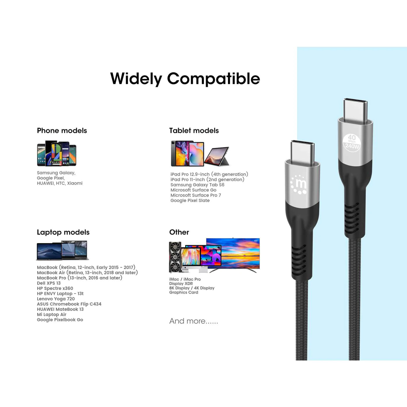 Cable Manhattan Usb-C V4 Thunderbolt4 C-C 1.0M 8K 240W (356374)