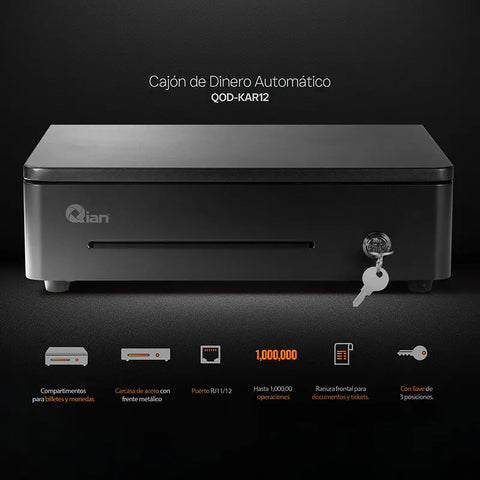 Cajón de Dinero Qian Automático | 4 Billetes y 8 Monedas, QOD-KAR12