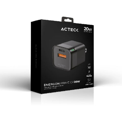 Cargador De Pared Acteck Energon Prime CP20W,  20W,  1X Usb-C - 1X Usb A,  Negro,  Ac-935555
