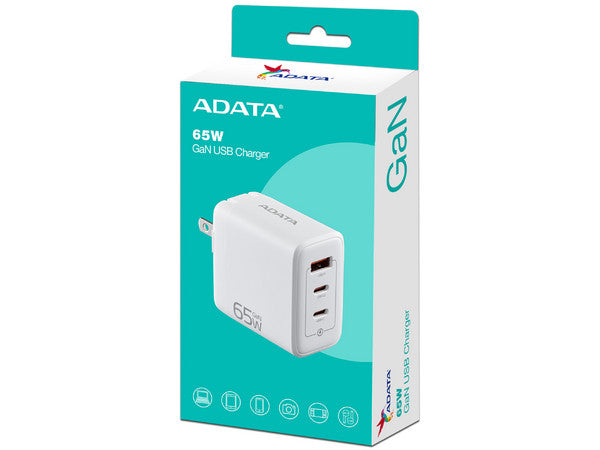 Cargador De Pared Adata Usb 65W,Usb-C Blanco CHARGERU-0653-QCPDWH