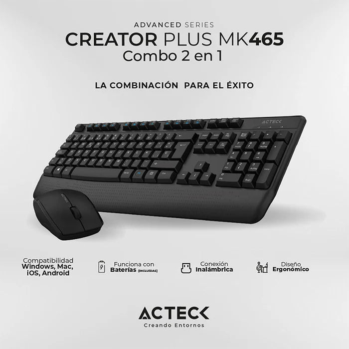Combo 2-1 Acteck Creator Mk465 Inalambrico 2.4 Ghz, Usb, Negro (Ac-936354)