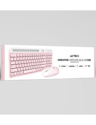 Combo Acteck Silk Mk720 2-1 Ergonomico, Inalambrico Usb, Rosa (AC-936279)